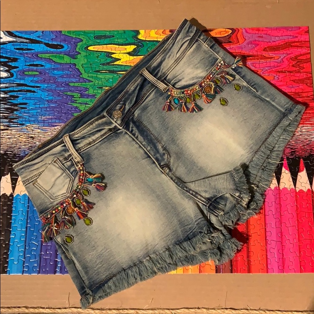 BOHO chic style FUN sexy jeans shorts with tassels